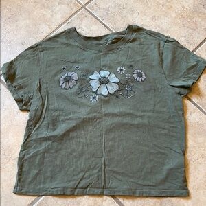 American Eagle Outfitters Green Crop Graphic Tee
